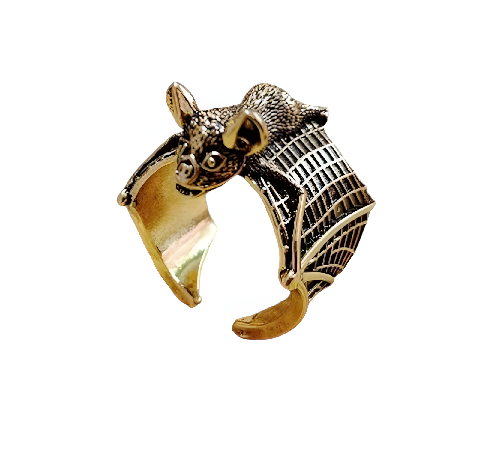 Fledermausring Edelstahl  Gold Fledermaus Größenverstellbar Unisex 