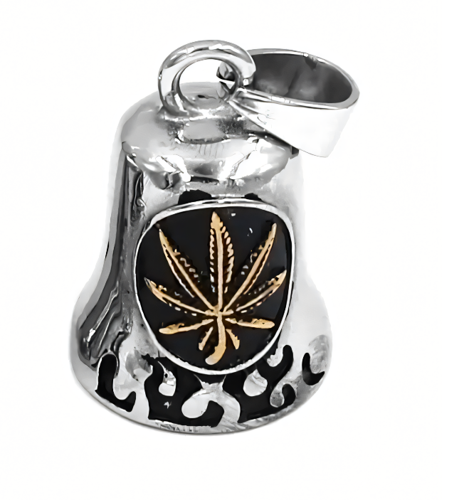 Biker Bell Glocke Metall Anhänger Motorrad Hanfblatt Glücksbringer